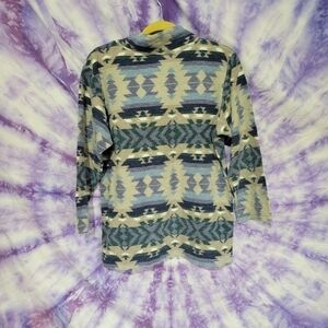 Katelyn Rose Vintage Women's Aztec Print Longsleeve Cowl Sweatshirt Size Small